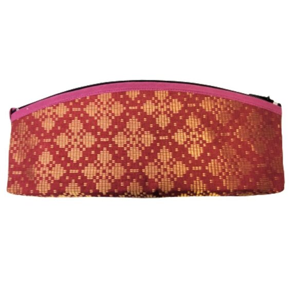 Red Songket Pouch Bag Purse Handmade Make Up Pouch bag or Pencil Pouch  - NEW - Picture 1 of 12